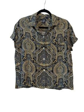 GAP Paisley Button-Up Top in Black and Gold